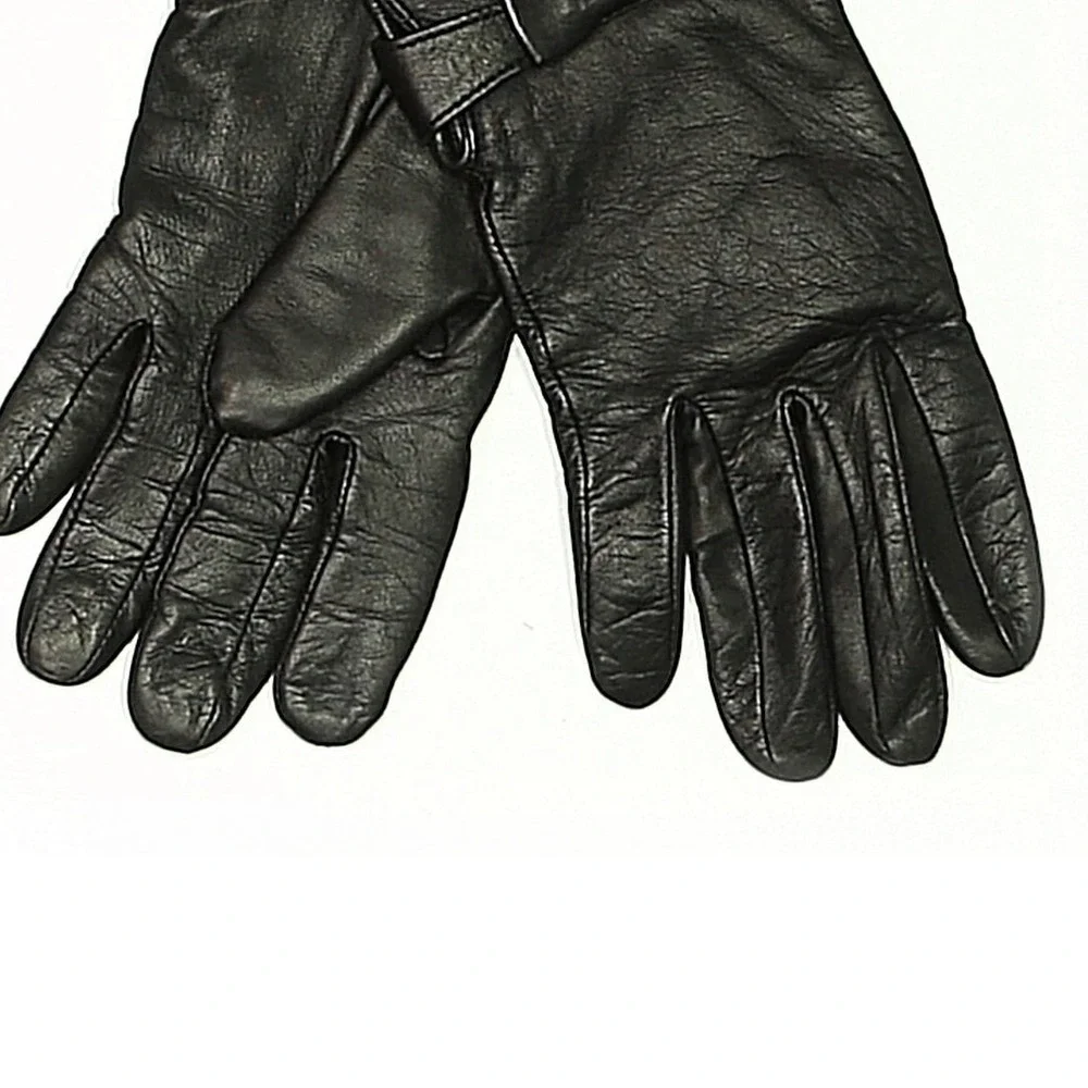 Nordstrom's Black Leather Bow‎ Accent Gloves Medium Knit Lined Cold Weather
